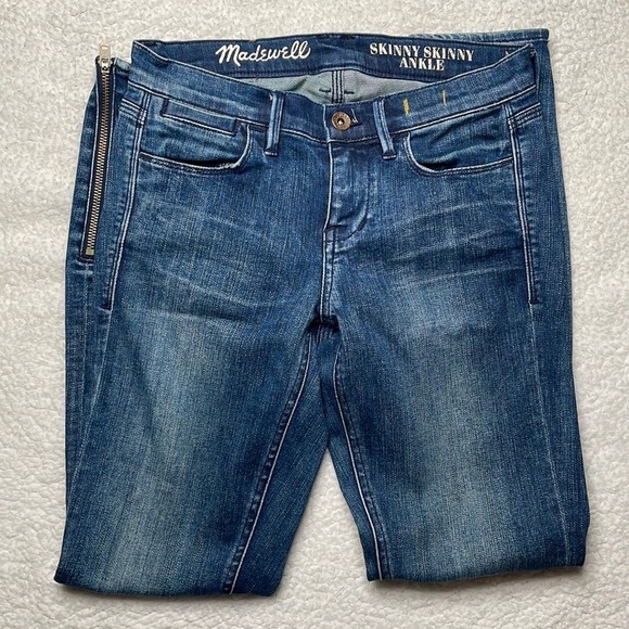 Madewell Skinny Skinny Ankle Jeans Zipper Dark Wash Bottom Size 24 x 28 - Picture 6 of 11